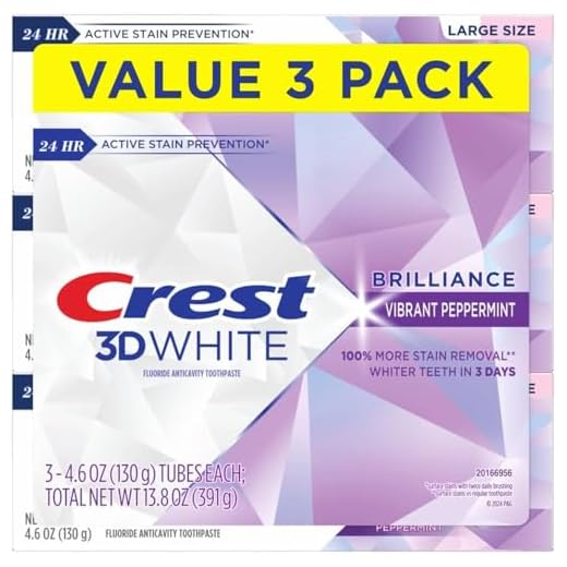 Crest 3D White Brilliance Vibrant Peppermint Teeth Whitening Toothpaste, 4.1 oz, Pack of 3 (Packaging May Vary)