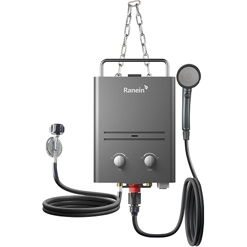 Ranein 1.58 GPM Portable Water Heater, Outdoor Tankless Water Heater Instant Gas Propane Hot Water Heater with Handle for RV Camping Trips Cabins Barns