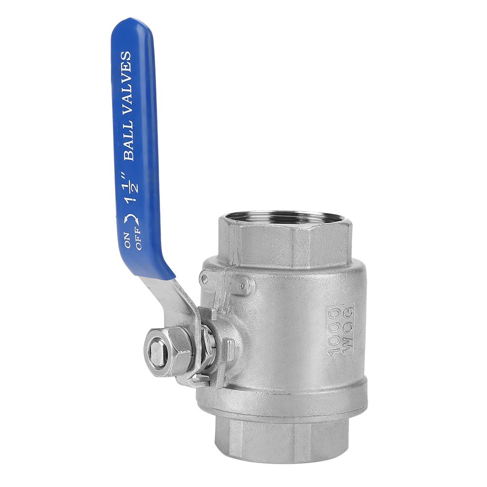 Dwuczęściowy, Pełny Port żeński, 2 Nierdzewny Zawór Kulowy Zawór Kulowy Gwintowany 1-1/2 "DN40 1000 WOG 304 Stal Nierdzewna z Wytrzymałym Niebieskim Uchwytem Izolacyjnym z Winylu