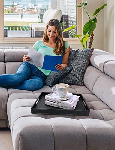 Ranslen Serving Tray,Black Tray For Ottoman Coffee Table Home Decor Elegant Leather Tray (Small) #TOP6