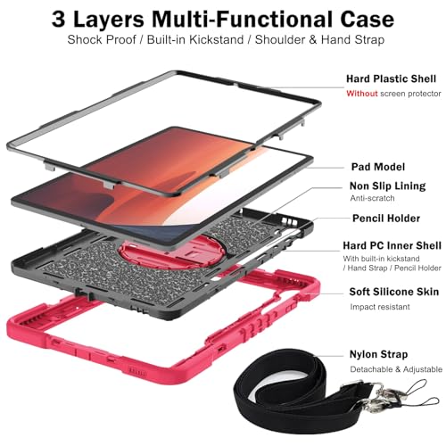 Coque Samsung Tab S10 FE Plus antichoc silicone rouge et noir avec bandoulière