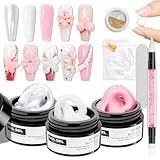 SUPWEE Kit d'extension d'ongles en gel 3D Solid Builder avec poudre à ongles chromée, blanc, nacré, rose, antiadhésif, sculpture, pour bricolage 3D, usage domestique