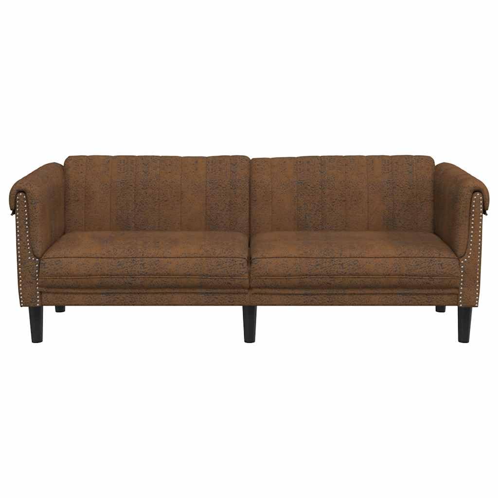 Divano a 3 posti, in ecopelle, effetto pelle scamosciata, con imbottitura, 203 x 77 x 74 cm, moderno per soggiorno, divano resistente, seduta confortevole, struttura stabile