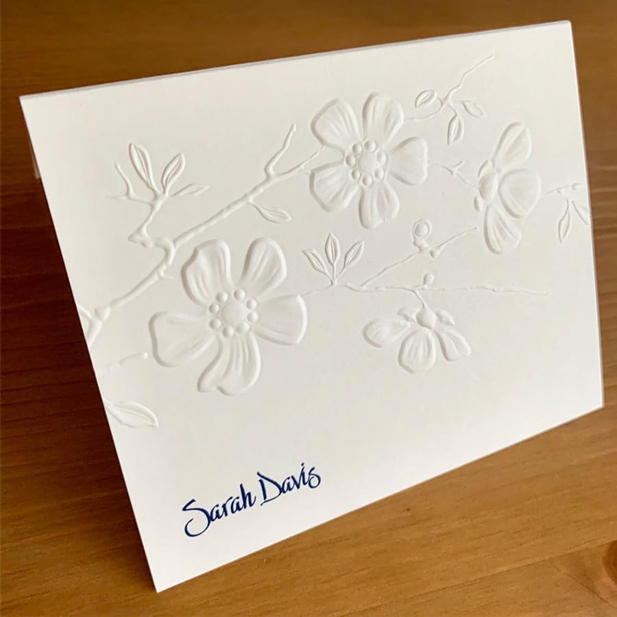 Personalized Floral Design Fold Notes - Raised Ink Stationery