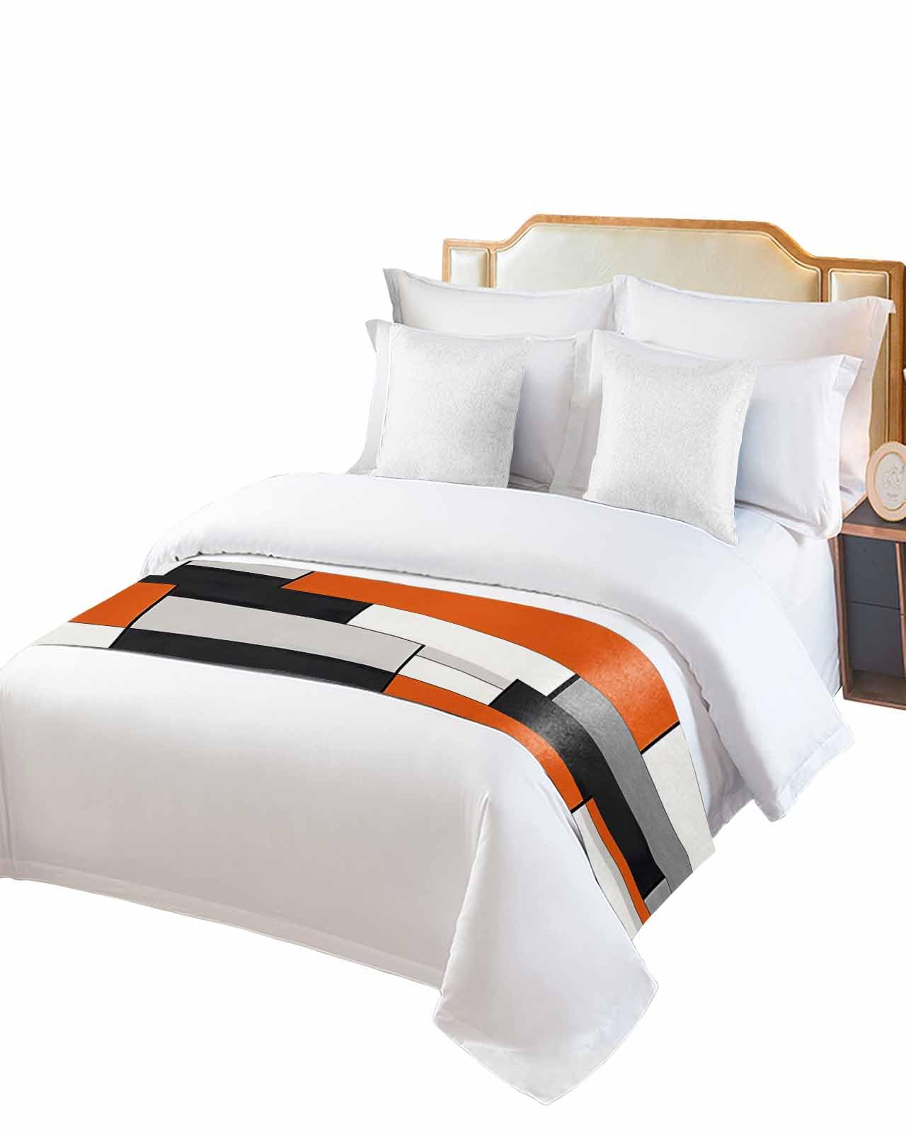 Burnt Orange Black Grey Bed Runner for Twin Size, Modernism Art Geometric Bedspread Protector Slipcover Bed Scarf for Foot Runners & Scarves for Bedroom Hotel Wedding Room 71x20 Inches