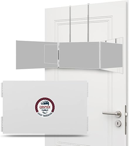 Miniatura 10 de Dripex Espejo de 3 vías para corte de cabello automático, espejo recargable de 360 con luces LED, espejo de corte de pelo triple con ganchos