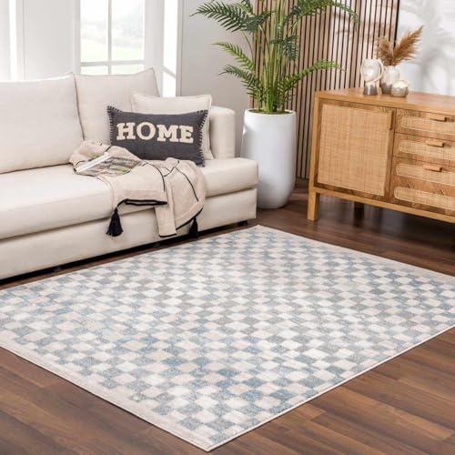 Tapete rectangular moderno crema y azul 240x305 cm miniatura 1