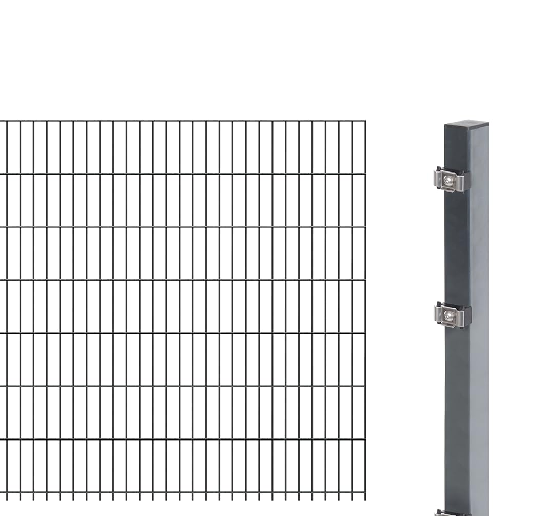 Alberts 641498 Doppelstabmattenzaun als Zaun-Komplettset | verschiedene Längen und Höhen | anthrazit | Höhe 143 cm | Länge 2,5 m