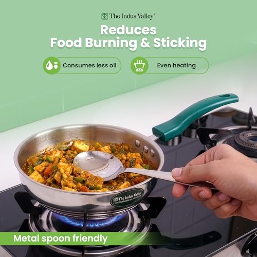 Image of The Indus Valley Stainless Steel Impact Bonded Fry Pan 24cm / 2.1 litres | 3-Layer Thick Bottom | Induction-Friendly Cookware | Heat-Resistant Handle | Toxin-Free | No Chemical Coating