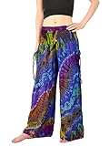 Orient Trail Women's Bohemian Yoga Wide Leg Palazzo Tie Dye Pants Medium Sea Blue
