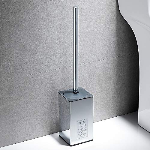 Image of Freestanding Toilet Brush Holder for bathrooms 304 Stainless Steel Toilet Brush Stand Square Storage and Organization Rust Resistant 17-inch high Polished Chrome Finished