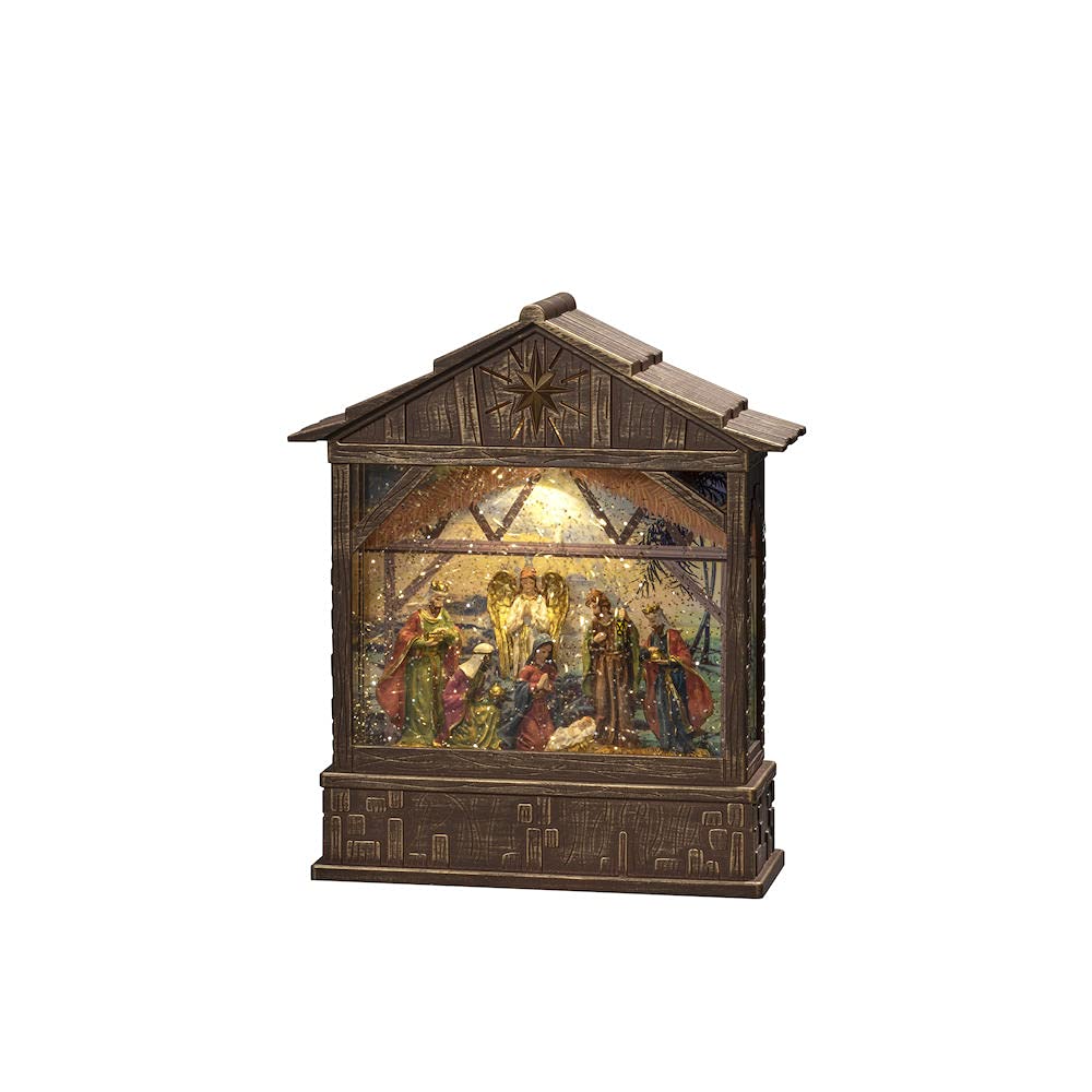 Konstsmide Globo di neve LED TV con scena del mercato e del villaggio
