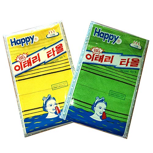 Smile Company 10pcs Korean Italy Towel Big Size Exfoliating Bath Washcloth Red & Green (Made in Korea) (Yellow & Green) Yellow,green,red 5.7 in x 9.8 in