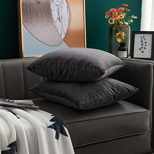 softpoint Velvet Cushion Covers Grey 50cm x 50cm Soft Decorative Throw Pillowcases 20 x 20inch for Couch, Bed, Sofa, Pack of 2grey20x20