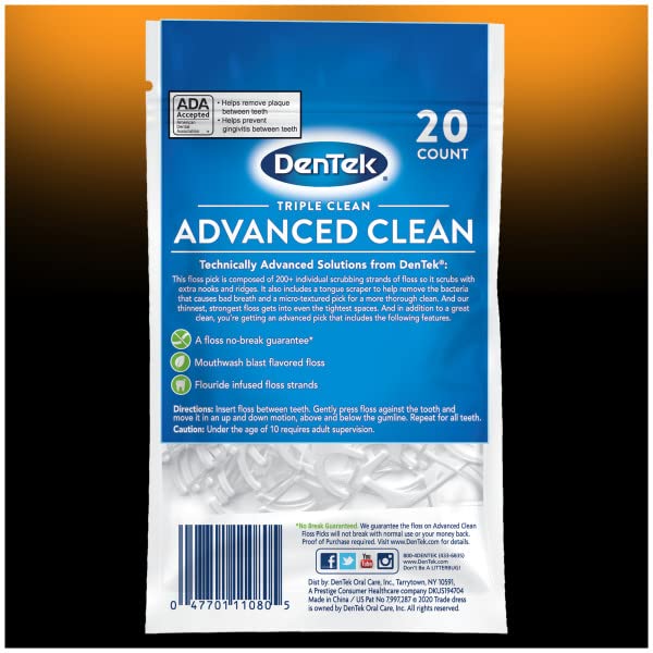 Miniatura 8 de DenTek Triple Clean Advanced - Púas de hilo dental limpias sin roturas y sin triturar 20 unidades paquete de 6