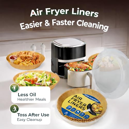Image of SNMMIFER 100 Pcs Round Air Fryer Paper Sheets, Disposable Parchment Airfryer Paper Sheets, Air Fryer Liners for 5-8 QT, Oil-Proof, Heat Resistant for Frying, Baking, Cooking, Roasting and Microwave