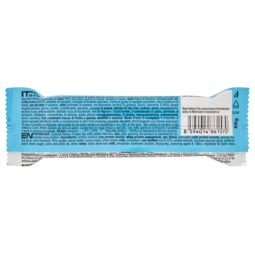 Nutrend Protein Bar Cocco Barretta Proteica Ricoperta di Cioccolato a Latte, Confezione Box con 24 Barrette da 55g