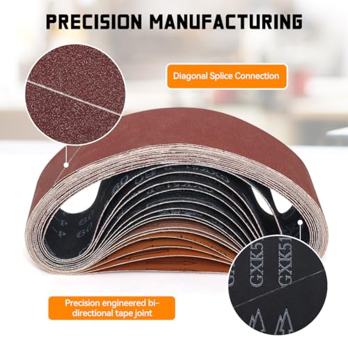 Aucenix 14Pcs Sanding Belts For Sander: 75 X 533 Mm Sander Belts With Assorted Grits (60/80/120/180/240/400/600) - Abrasive Belts For Wood Paint Metal Sanding Polishing (14Pcs - 75 X 533 Mm) - 5