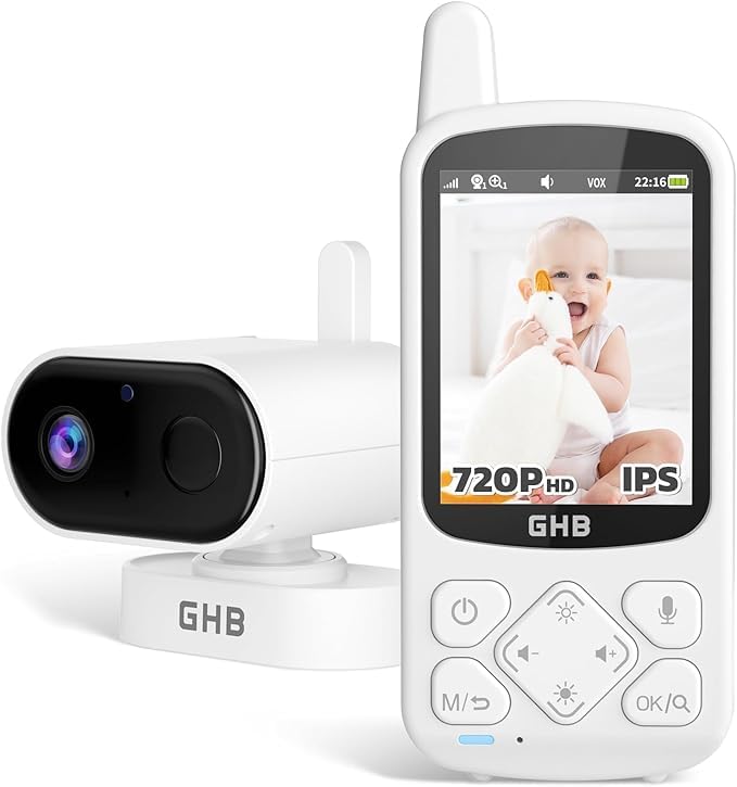 GHB Baby Monitor with Camera 2.8 Inch 720P HD with 2000 mAh Battery VOX Mode 8 Lullaby