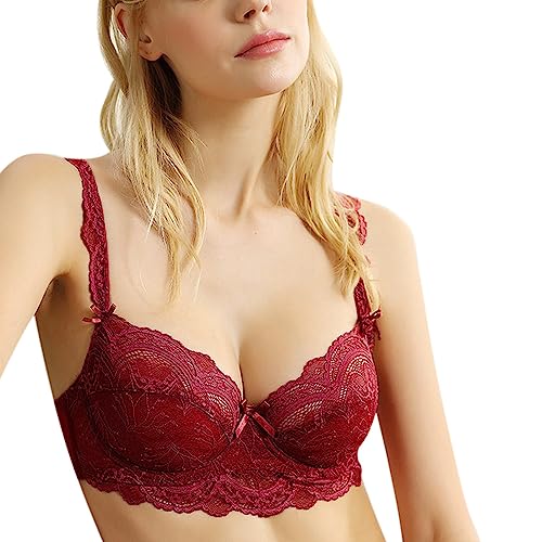 Women's Lace Balconette Bra Underwire Non-Padded Soft Cup Comfort Everyday Bras(Red,40D) #TOP6
