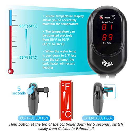 Image of AQQA Aquarium Heater 200W for 45-80 Gallon Submersible Fish Tank Heater for Aquarium Betta Fish Heater Aquarium Thermostat Heater Freshwater and Saltwater (200W for 45-80 Gal)