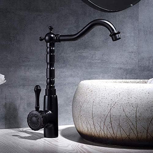 Robinet de lavabo rétro en laiton mitigeur de salle de bain noir à arc haut
