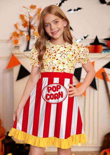 Girl's Halloween Puffy Sleeve Cute Dresses Casual Ruffled Hem Outfits2