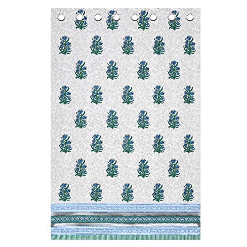 Image of BLOCKS OF INDIA Hand Block Printed Cotton Daylight Curtains with Eyelets(Set of 2 Curtains) (Flower 2, 5 FEET /Window)