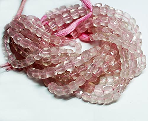 LKBEADS Różowy kwarcowy, około 6 - 8 mm, 23 cm - 1 sznurek, kamień cięty, kwadratowy kształt