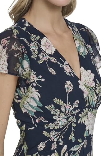 Image of Tommy Hilfiger Women's Flutter Sleeve V-Neck Ruffle Trim Hi-Lo Midi Dress