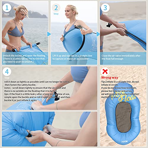 Aoge Inflatable Pool Floats Adult Swimming Floating Lounger Chair No Pump Required Pool Raft Lounges Water Hammock Pool Toy For Kids Easy To Carry (Blue) #TOP2