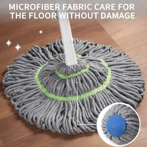 Image of Microfiber Twist Mop with Squeeze Mechanism and Bucket Compatibility for Floor Cleaning