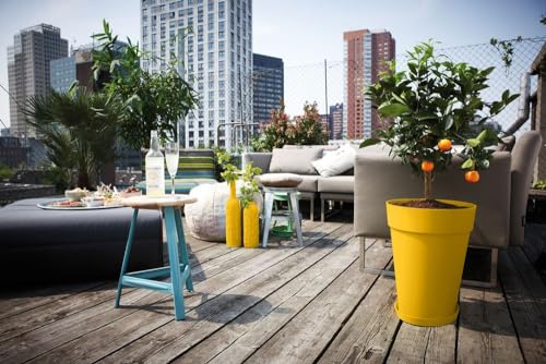 Pot de fleurs extérieur Elho rond haut jaune ocre pour terrasse - 8