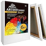 PHOENIX Belgian Linen Canvas for Oil Painting - 11x14 Inch/6 Pack Smooth Texture, 3/4 Inch Profile - 11 Oz Triple Primed Blank Professional Stretched Archival Canvases for Acrylic Paints