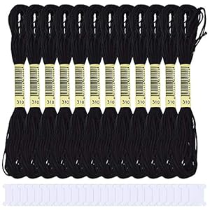 24 Skeins Zwart Borduurwerk Kruissteek Draad Borduurfloss met 30 Stuks Borduurnaalden Floss Klossen, Naaigaren Kit voor…