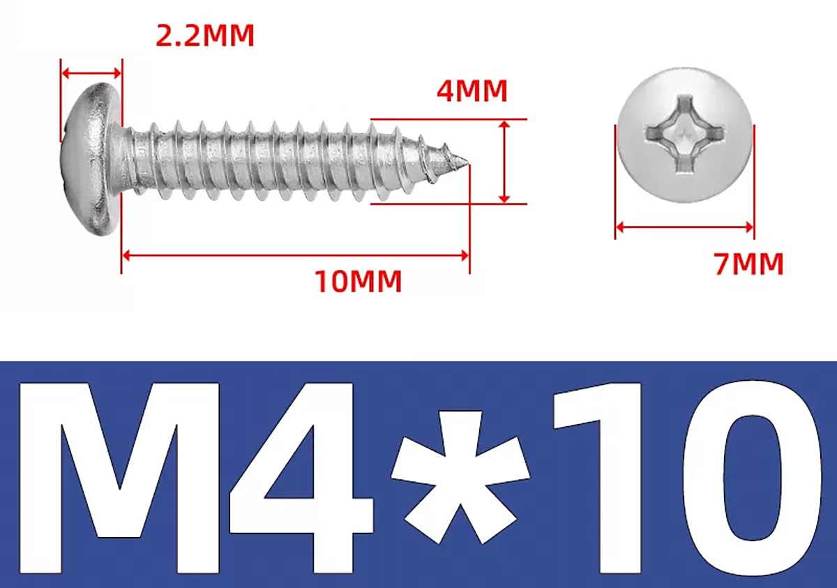 M4x10mm Phillips Pan Head Wood Screws 304 Stainless Steel Self-Tapping Screws for Wood/Sheet-Metal/Plasterboard Full Thread (100pcs) - Image 2
