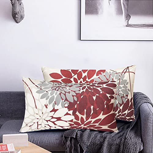 Wine Red Decorative Throw Pillow Covers 12X20 Inch Pillow Covers For Couch Living Room Bedroom Outdoor,Modern Sofa Throw Pillow Cover,Farmhouse Geometric Floral Linen Square Pillow Case,Set Of 2 #TOP1