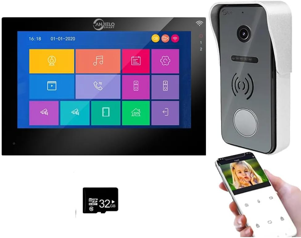 Wireless Video Doorbell Intercom with 7 Inch Touch Screen Monitor System,1080P HD Camera,WiFi Smart Home Video Intercom Door Phone Kits,32G Card,Record,Snapshot for Villa Apartment,Black