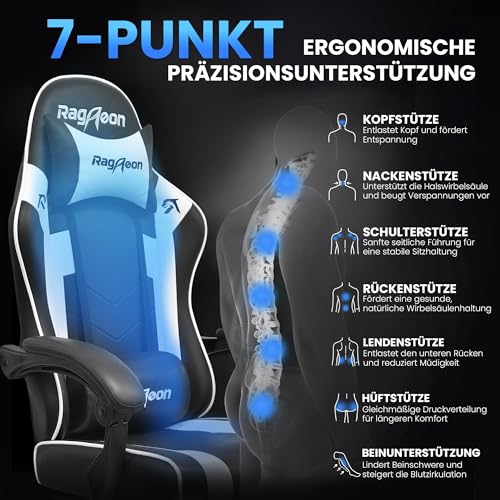 Riftracer Gaming Stuhl Chair Gamer Sessel - Ergonomischer Gamer Stuhl mit Fußstütze Kopfstütze und Lordosenstütz Höhenverstellbar… – Ansicht 6