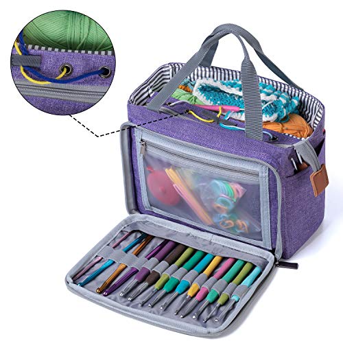 Luxja Small Crochet Tote Bag, Yarn Storage Bag for Small Unfinished Projects, Crochet