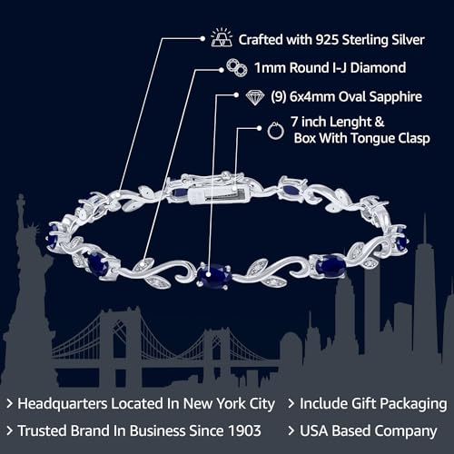Gem Stone King 925 Sterling Silver Blue Sapphire and White Diamond Oval Tennis Bracelet | Greek Vine Bracelet for Women | 5.12 Cttw | Oval 6X4MM | Gemstone Birthstone | 7 Inch2