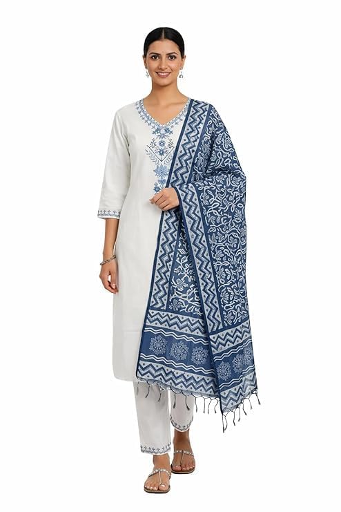 Women Ethnic Embroidered Top Pant Dupatta Set Stylish Traditional Kurta Casual Outings Cultural Celebrations Elegant Comfortable Ethnic Suit Set Women & Girls-image-23