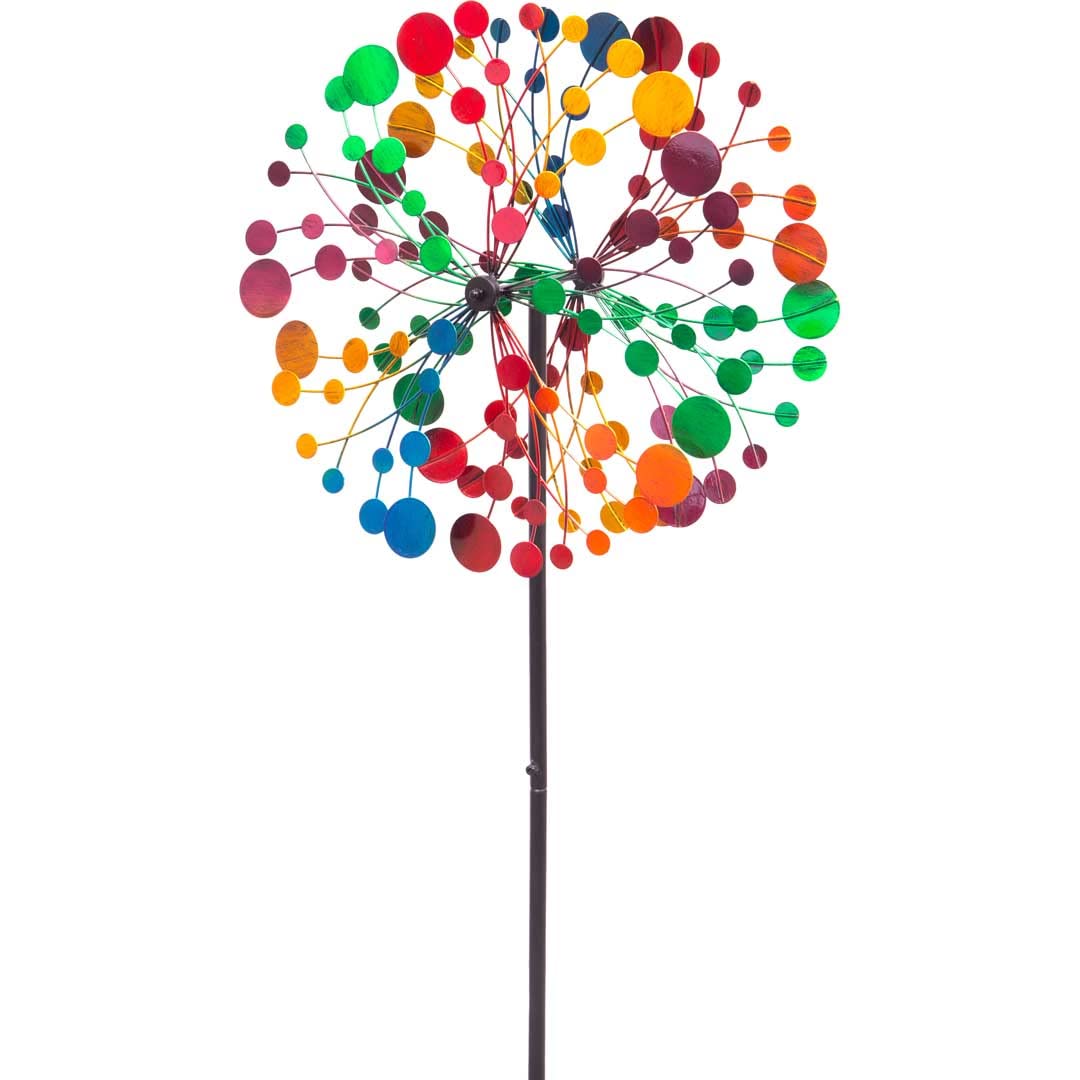 Windspiel Metall Multi-Colored Kaleidoscope Duett, Ø39 x H122 cm (inkl. Bodenanker), mit Zwei Rotoren für die 3D-Optik, hochwertig Bunte magische Windspiele für den Garten draußen stehend