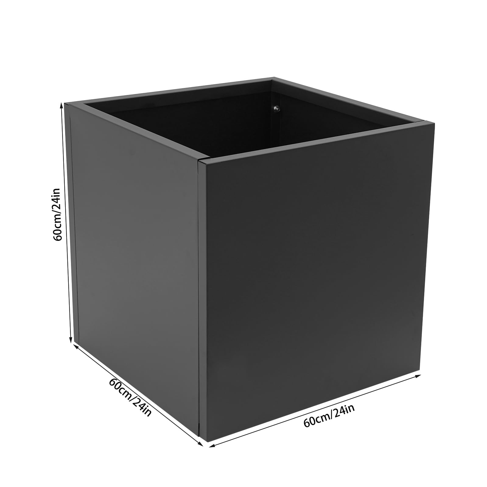 Grand pot de fleurs extérieur – 60 x 60 x 60 cm – Pot de fleurs en acier – Pour l'intérieur et l'extérieur – Jardinière pour jardins, entrées, terrasses et cours, noir