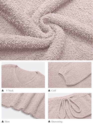 GKBK Womens 2 Piece Outfits Knit Sweater Sets Fuzzy Fleece Long Sleeve Top Wide Leg Pants Loungewear Matching Lounge Pajama Set 2026 Fall Winter House Cute Cozy Fashion Clothes Light Pink L — view 4