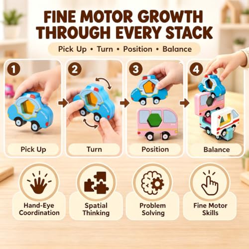 Zeewoo Wooden Stacking Toys for Toddlers 1-3, Car Toys for Toddlers by Zeewoo - Used condition - Image 4