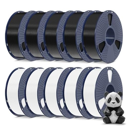 SUNLU 3D Printer Filament Bundle 10KG, PLA Plus Filament 1.75mm, Neatly Wound PLA+ Filament for Most 3D Printer, 2 Colors, 1kg Spool, Black * 5 Spools & White 5 Spools