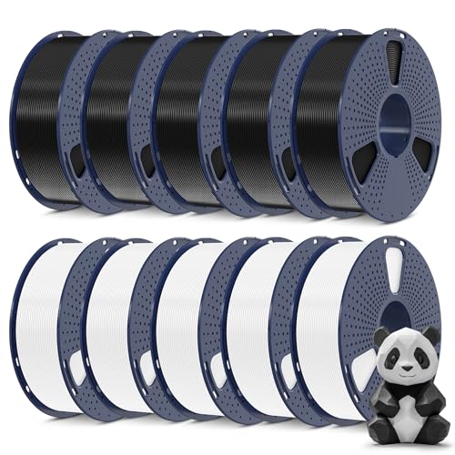 Image of SUNLU 3D Printer Filament Bundle 10KG, PLA Plus Filament 1.75mm, Neatly Wound PLA+ Filament for Most 3D Printer, 2 Colors, 1kg Spool, Black * 5 Spools & White 5 Spools