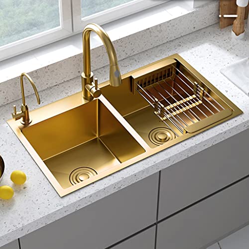 Évier acier inoxydable or brossé 82 cm sous plan de haute résistance - 3