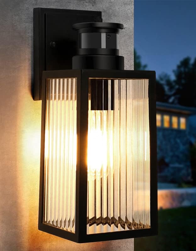 Motion Sensor Outdoor Outside Porch Lights Fixture for House,Dusk to Dawn LED Exterior Outdoor Lighting Wall Mount with Bulbs,Waterproof Aluminum Wall Light Lantern for Patio Doorway Balcony